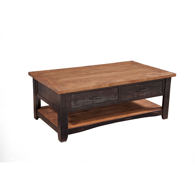 Rustic Wood 2 Drawer Coffee Table Antique Black and Honey - Martin Svensson Home