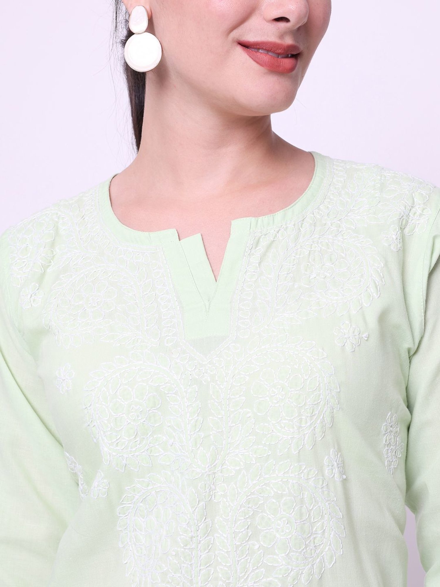 PARAMOUNT CHIKAN Green Cotton Chikankari Straight Kurta