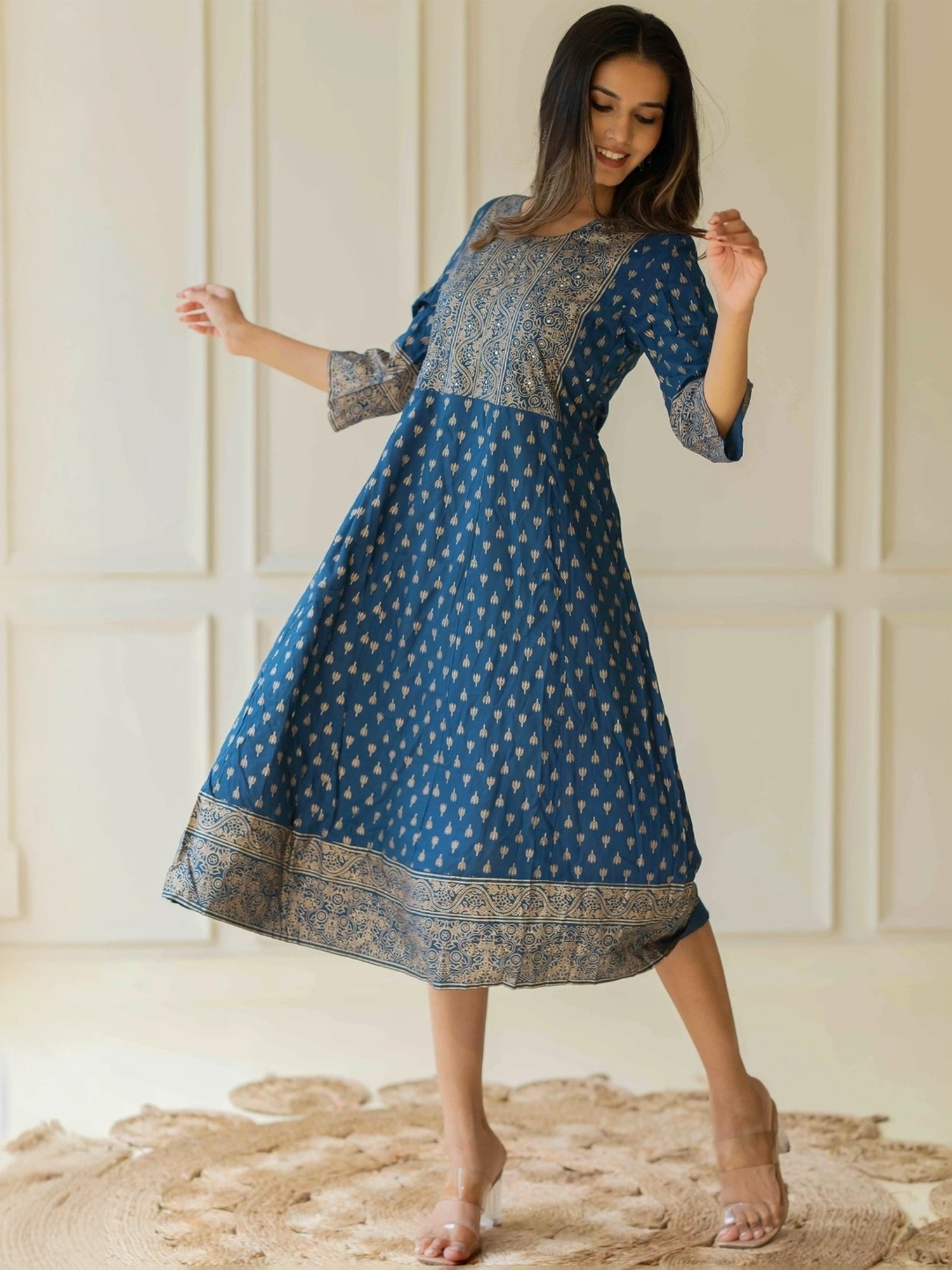 MIRCHI FASHION Blue Cotton Printed A-Line Dress