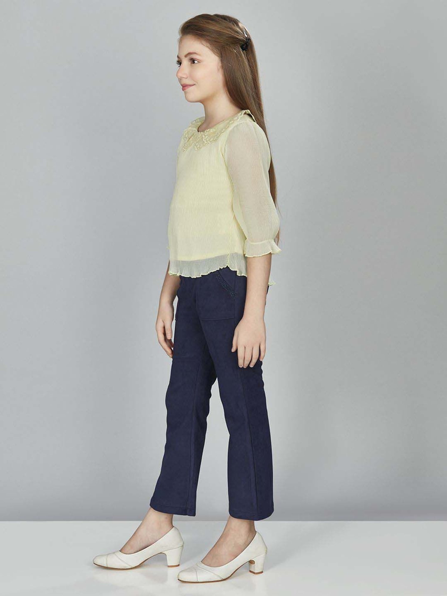 Peppermint Girls Yellow Solid Full Sleeves Top