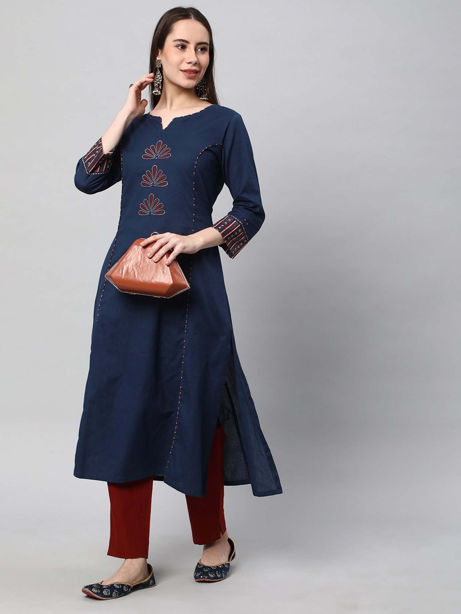 Kami Kubi Blue Embroidered A Line Kurta
