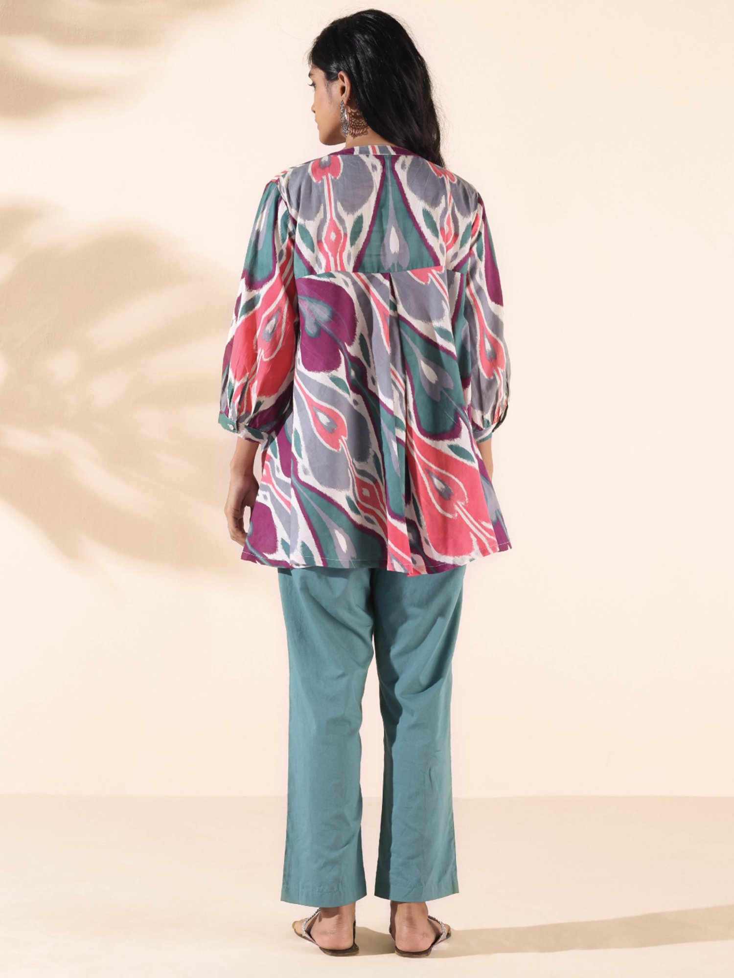 true Browns Pink & Grey Printed Top Pant Set