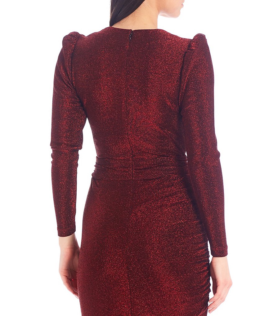 Alex Marie Chrissy Ruffle Front Foiled Knit Dress