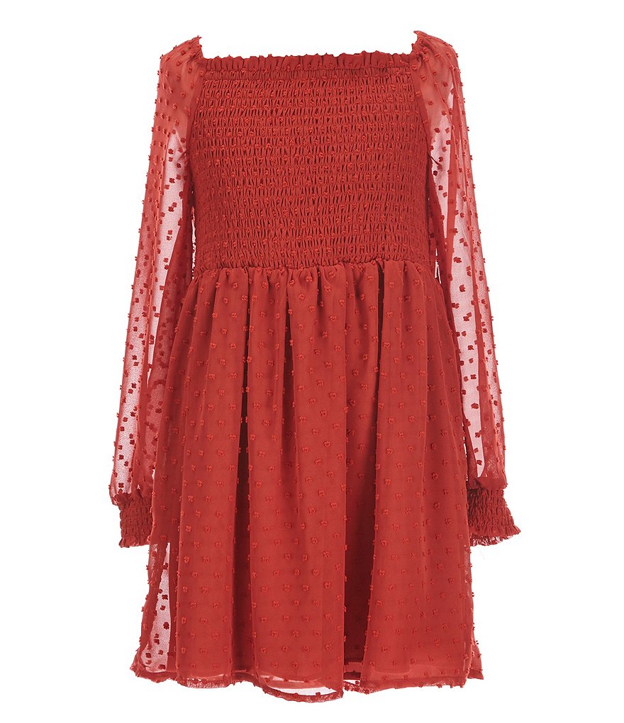 Poppies and Roses Big Girls 7-14 Clip-Dot Smocked Dress