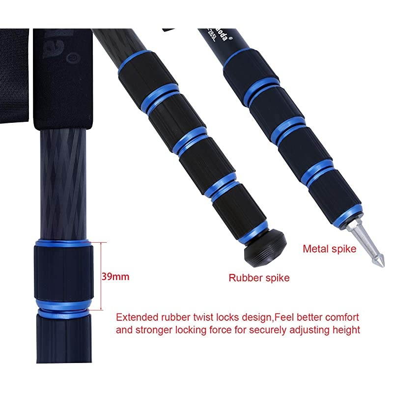 Extendable Aluminum Monopod with Removable Metal Tripod Support Base. Height Adjustable 20 - 67 inches, 31mm Leg Diameter,Payload up to 10kg/22lbs.(MP-325L+KM3)