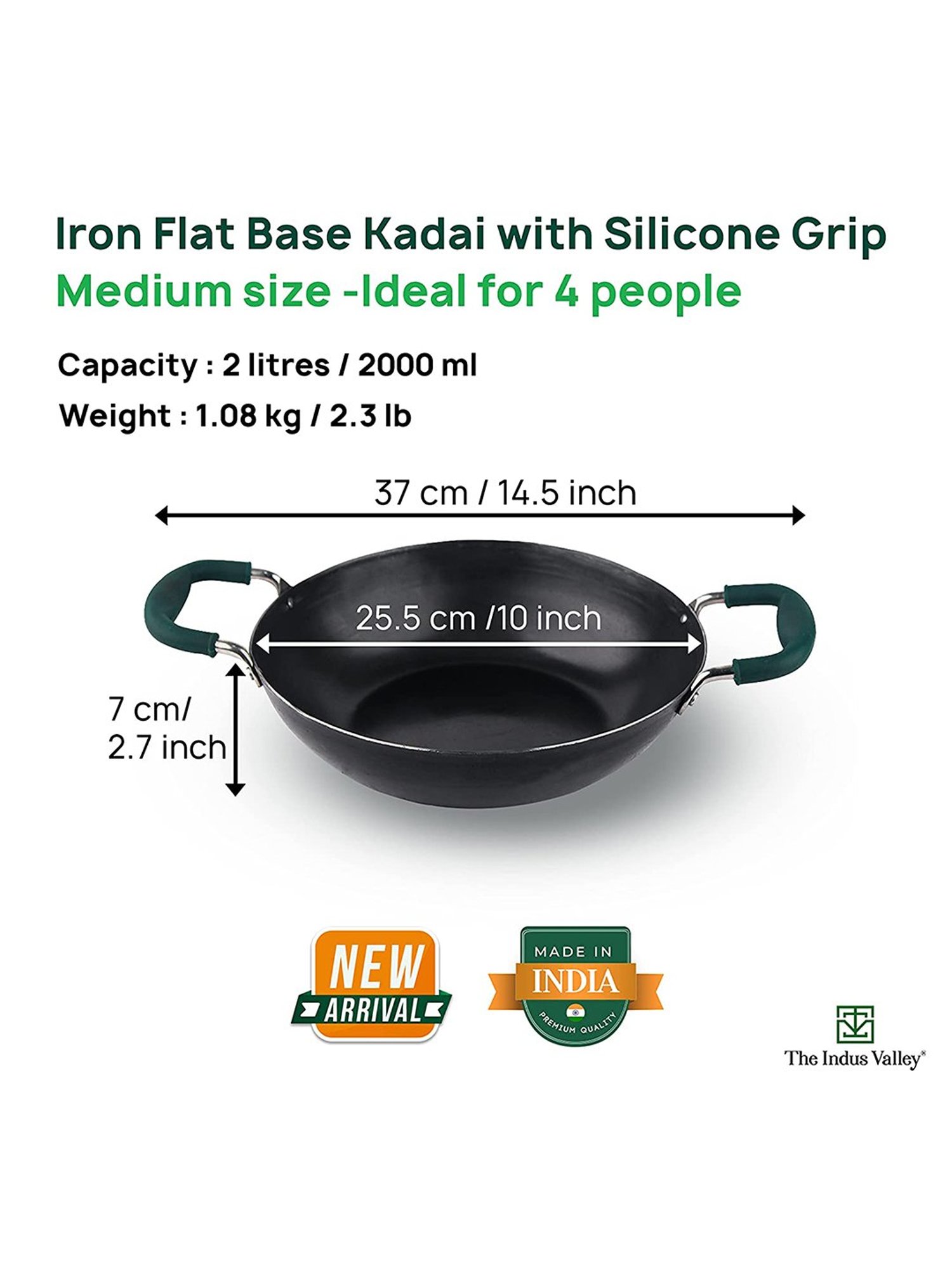 The Indus Valley Black Iron Pre Seasoned Deep Frying Kadhai 25.4cm (2L)