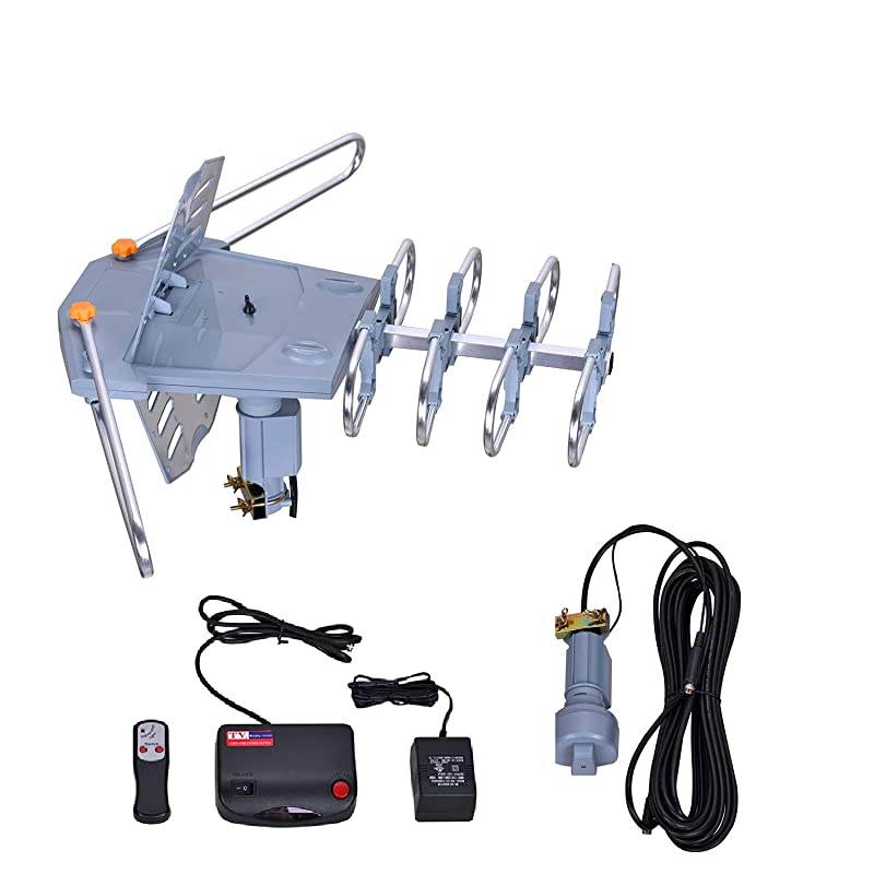MilesAmplified Outdoor TV Antenna4K1080p High Reception+40FT RG6 Cable360Strong Motor Rotation Wireless Remote Snap On Installation+2TV Function