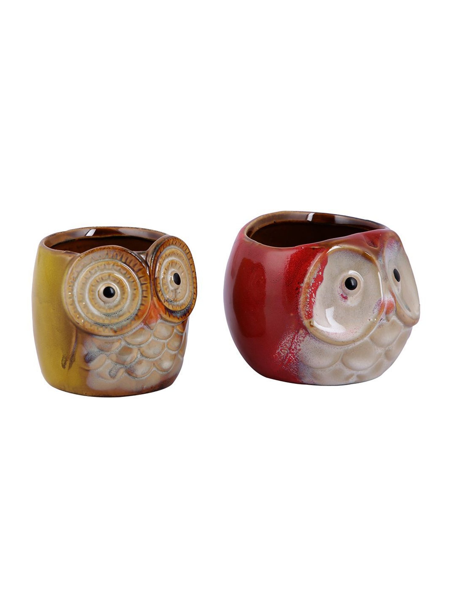 Tayhaa Multicolor Ceramic Small Size Owl Planter - Set of 2