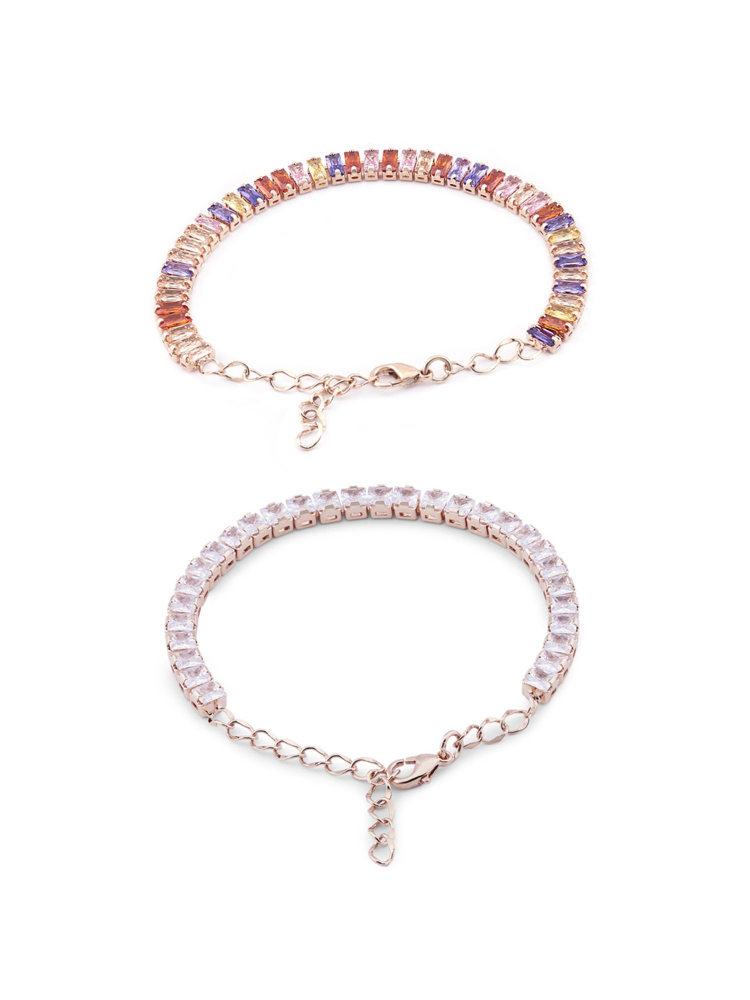 Zaveri Pearls Set of 2 Multicolor Cubic Zirconia Contemporary Tennis Bracelets-ZPFK13368