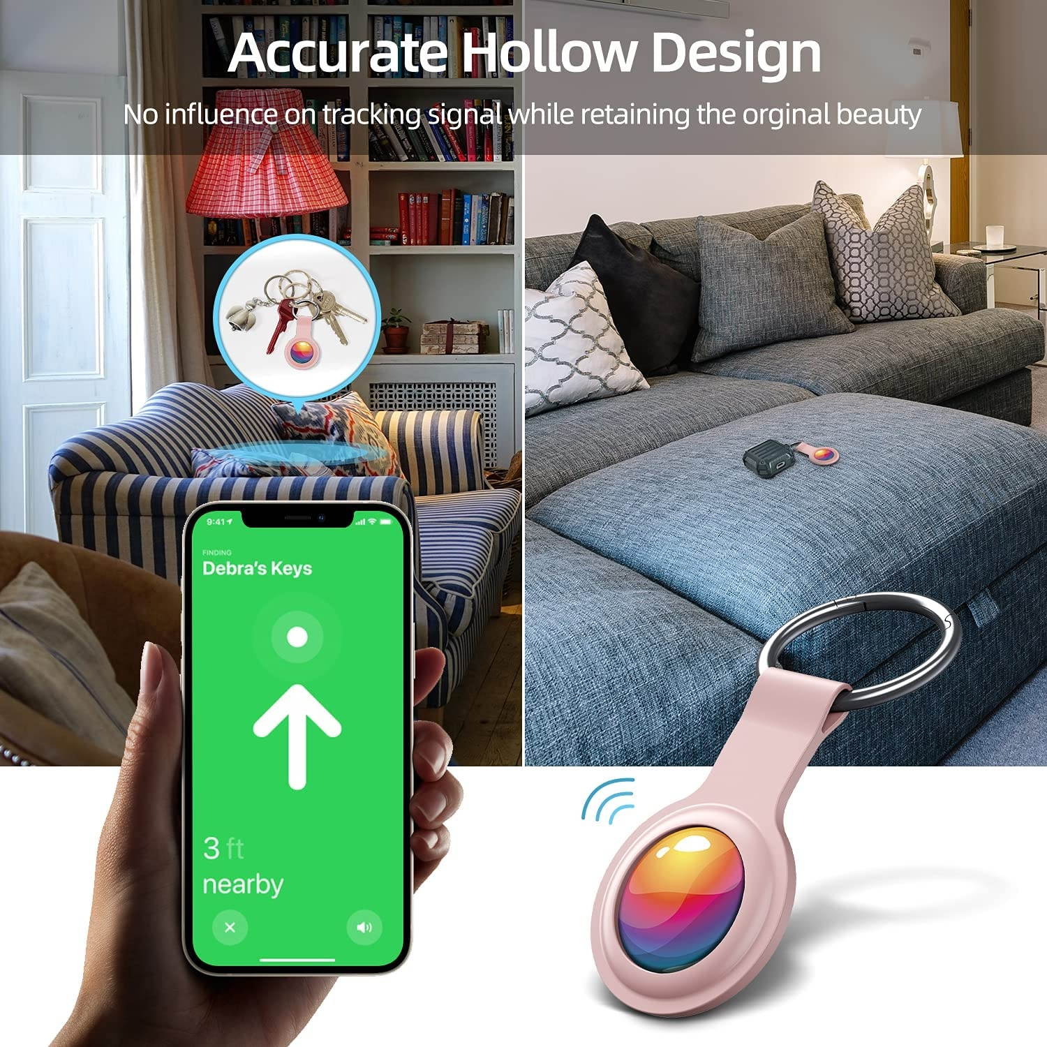 BENKS Protective Silicone Case Compatible with Airtag Case Finder 2021, [Keeps Signal Strong], with Carabiner Portable Protector Cover Applied to Keys, Backpacks, Headset, Pet Collar Pink