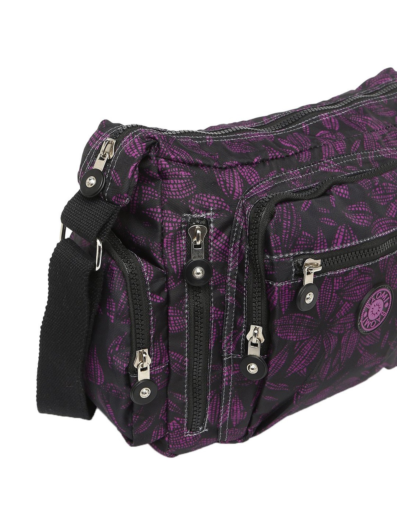 Baomi Black & Purple Printed Medium Sling Handbag