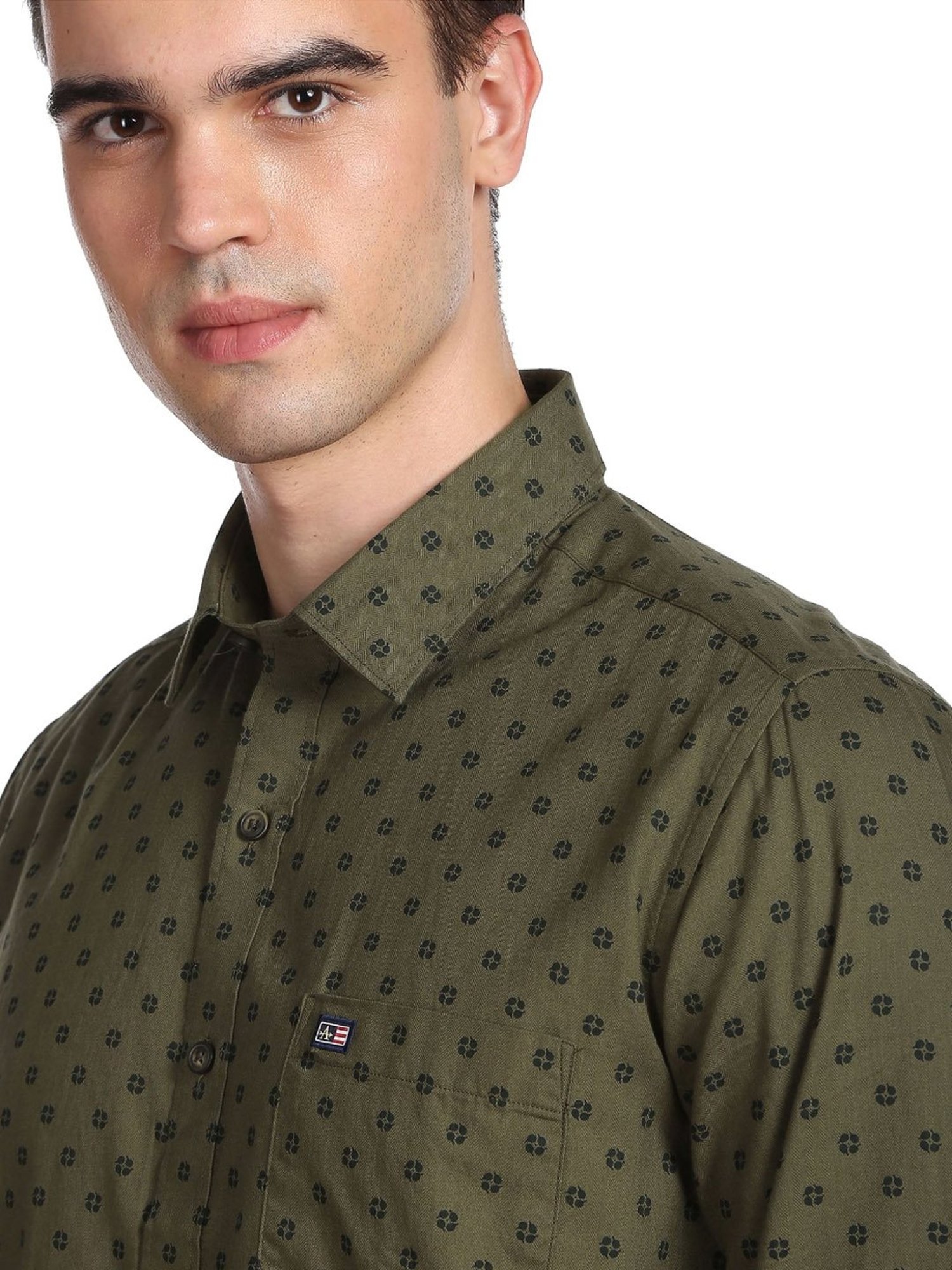 Arrow Green Cotton Slim Fit Printed Shirt