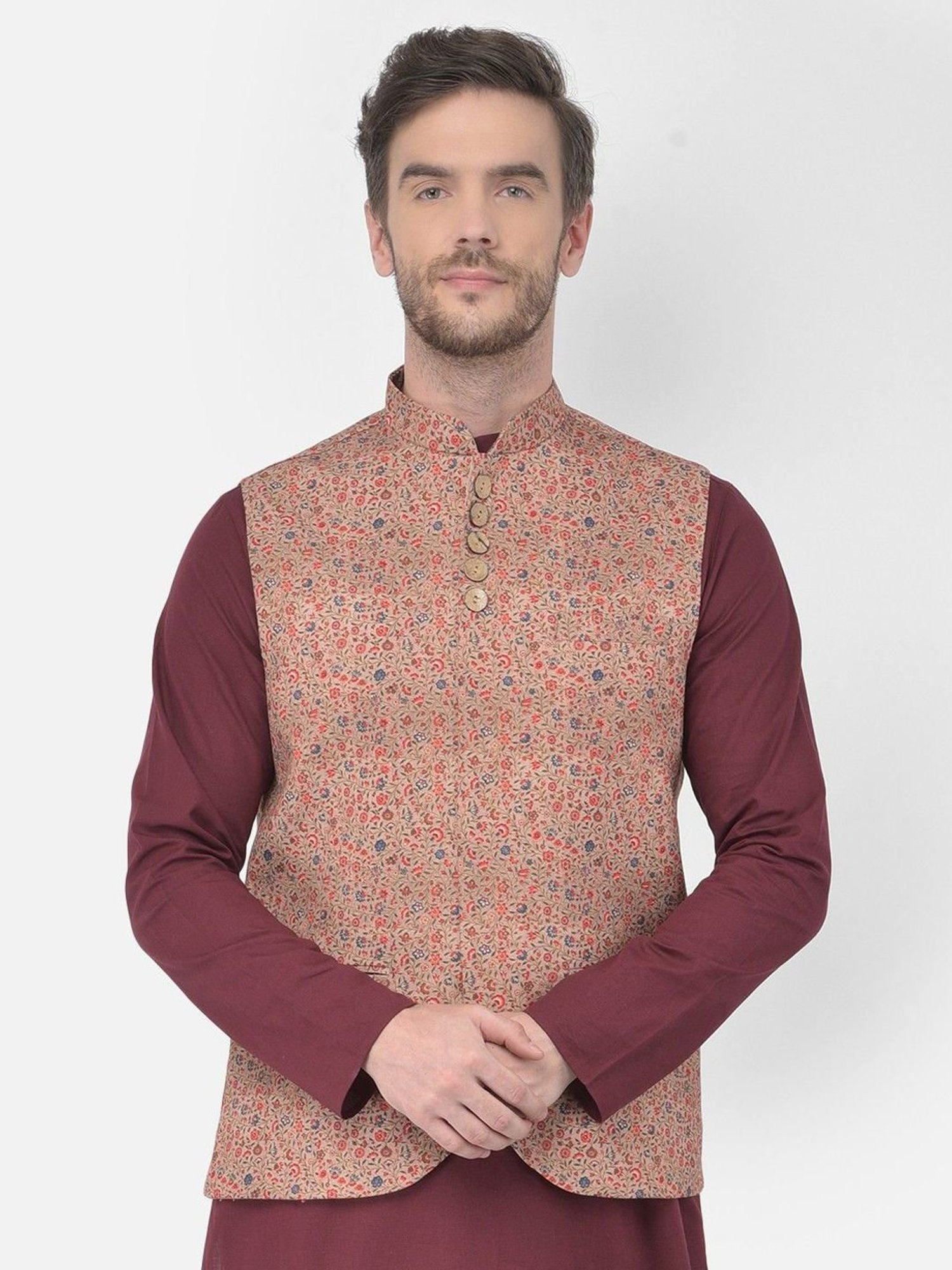 Fabindia Multicolor Regular Fit Printed Cotton Nehru Jacket