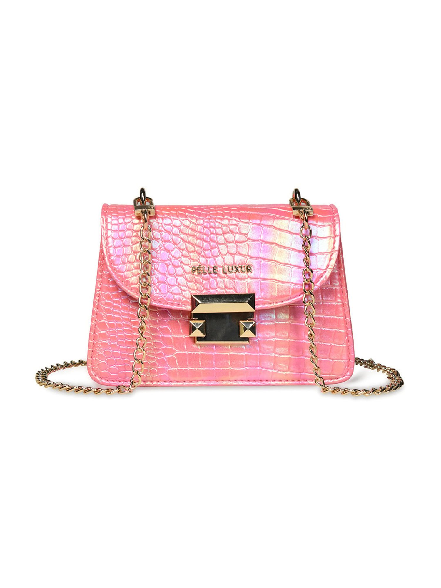 PELLE LUXUR Pink Animal Effect Small Shoulder Bag