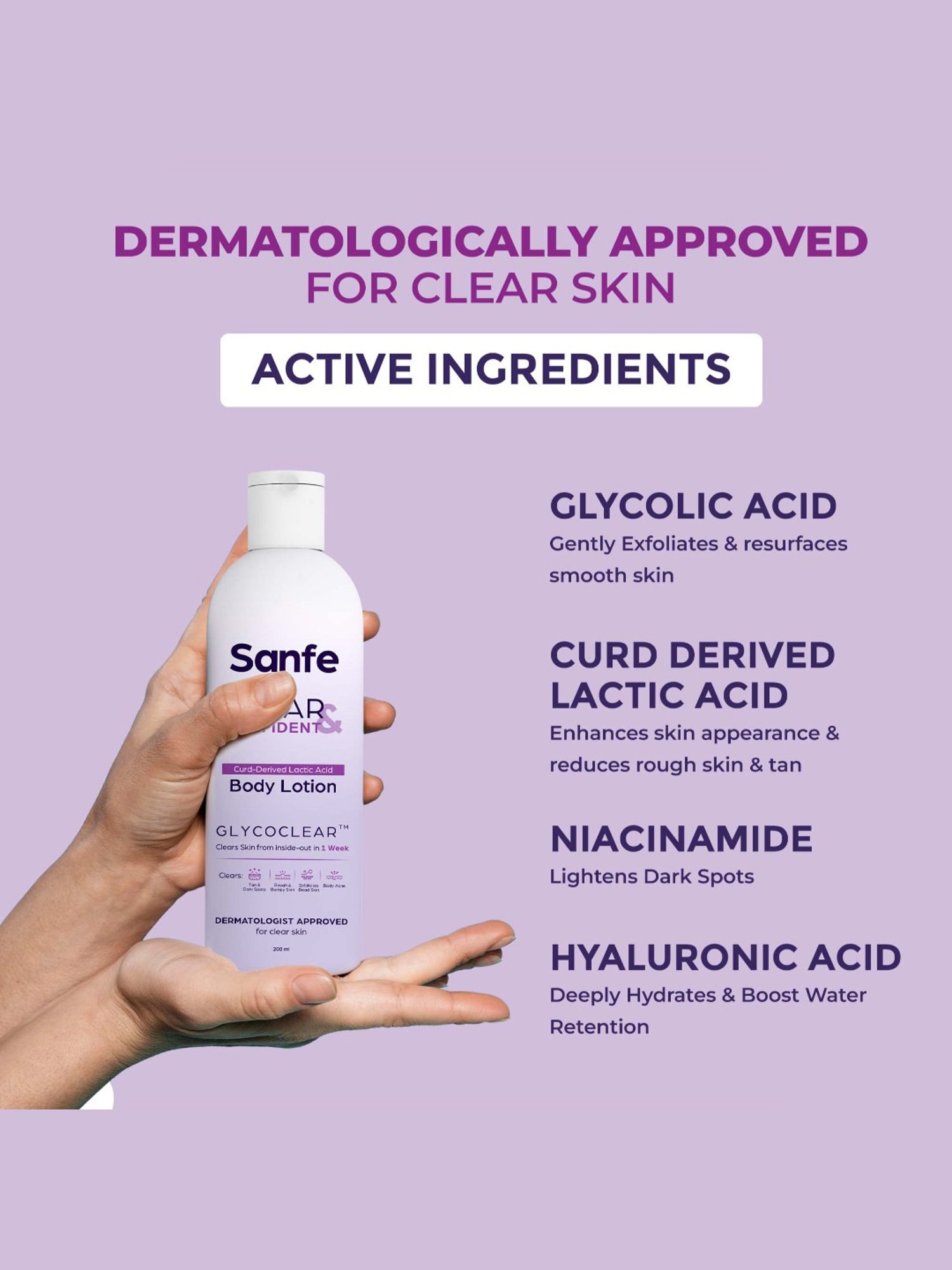 Sanfe Clear & Confident Curd-Derived Lactic Acid Body Lotion - 200 ml