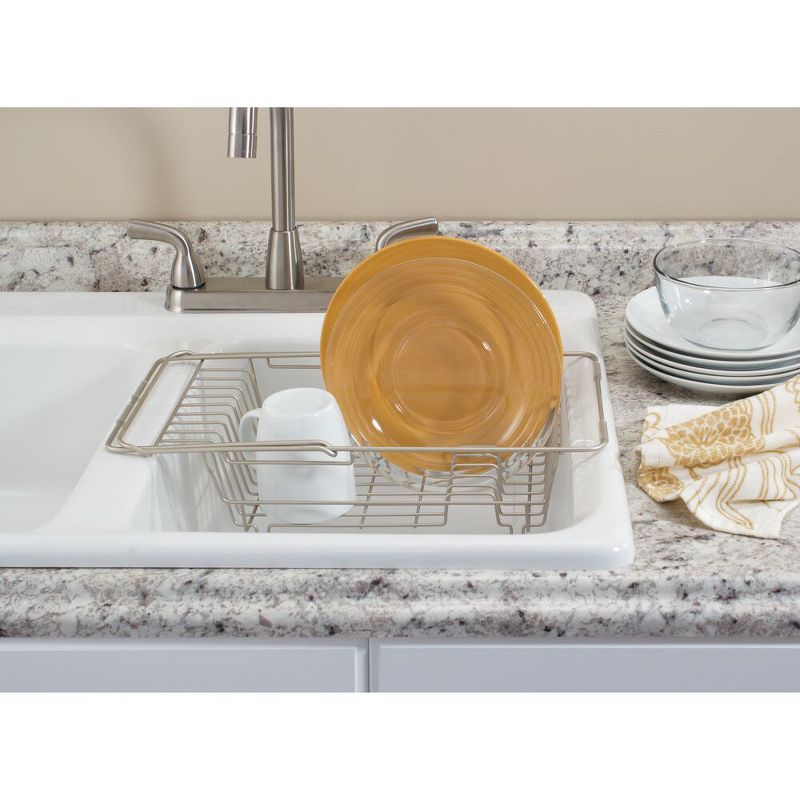 mDesign Kitchen Counter Dish Drying Rack & Microfiber Mat, Set of 2 - Satin/Gray