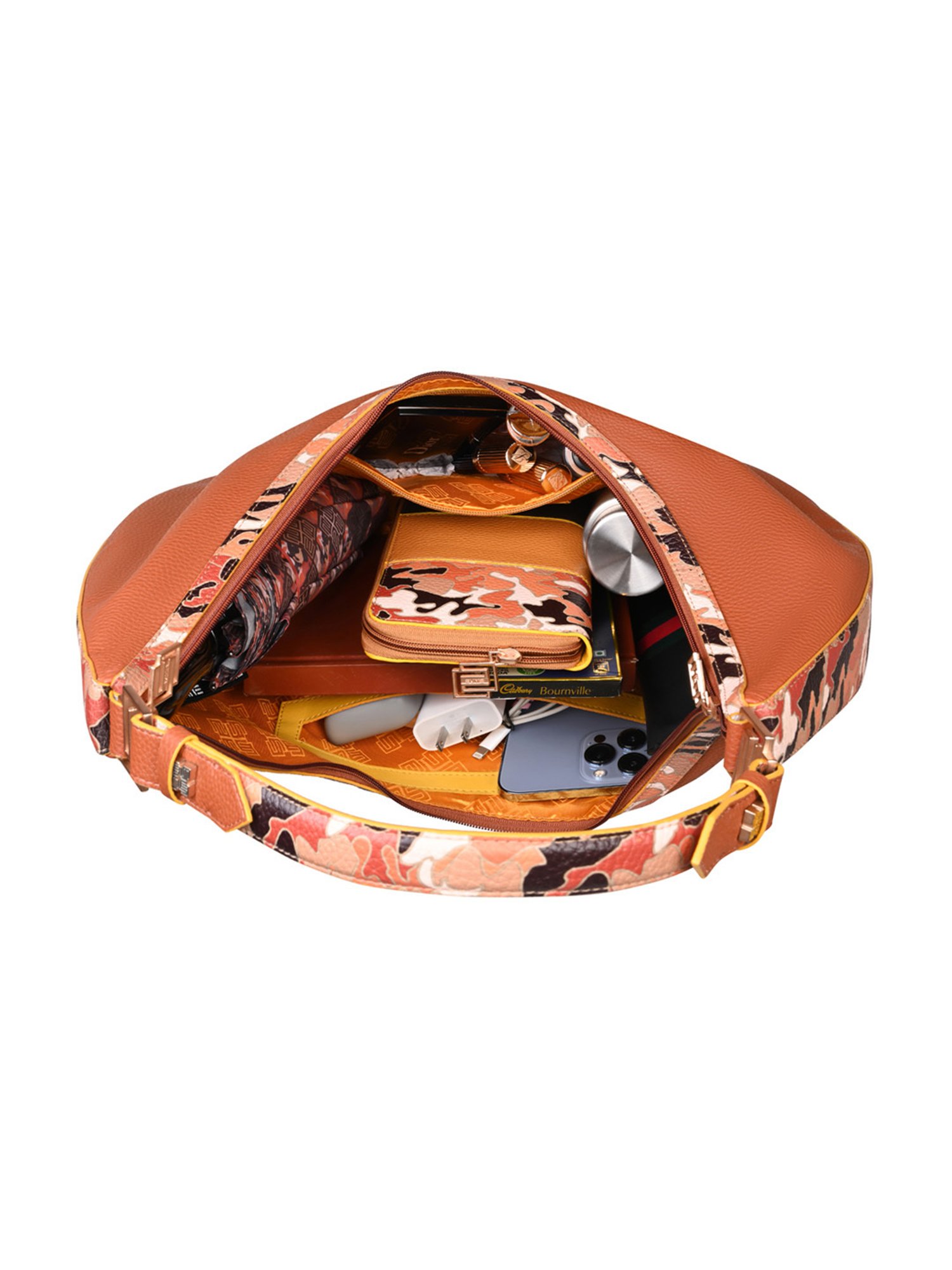 Eume Cinnamon Tangerine Camo Vegan Leather Hobo Shoulder Bag