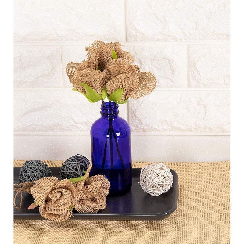 Genie Crafts 6 Pack Jute Burlap Roses Flowers with Bendable Stems for Crafts, 2.5 x 9.75 in