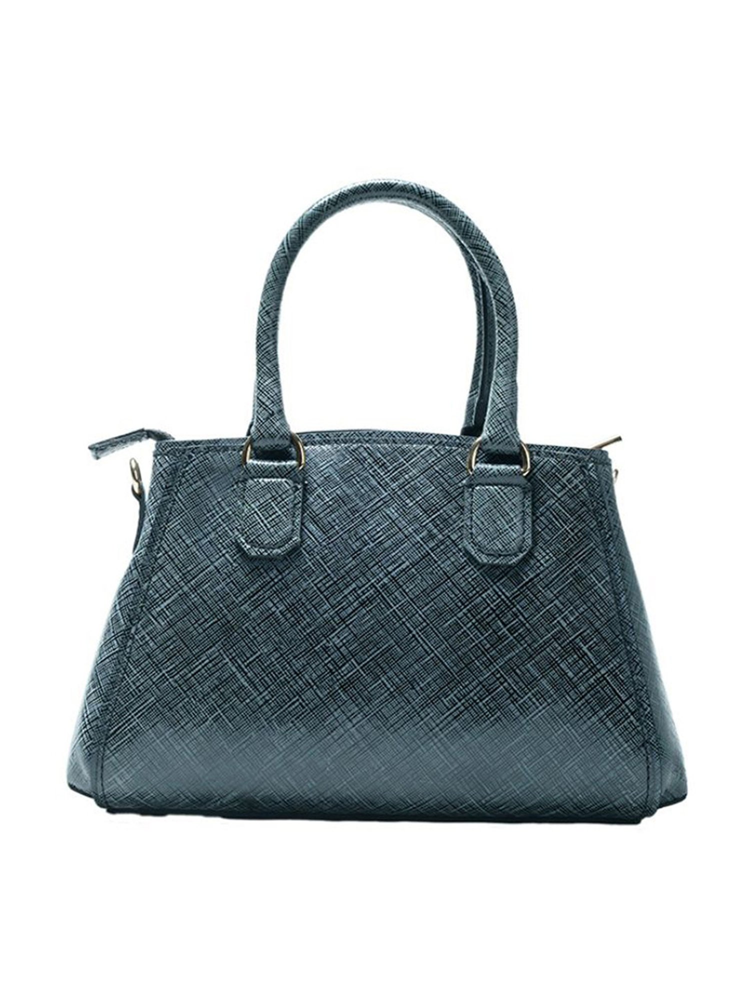 RI2K London Black Grey Leather Medium Textured Handbag
