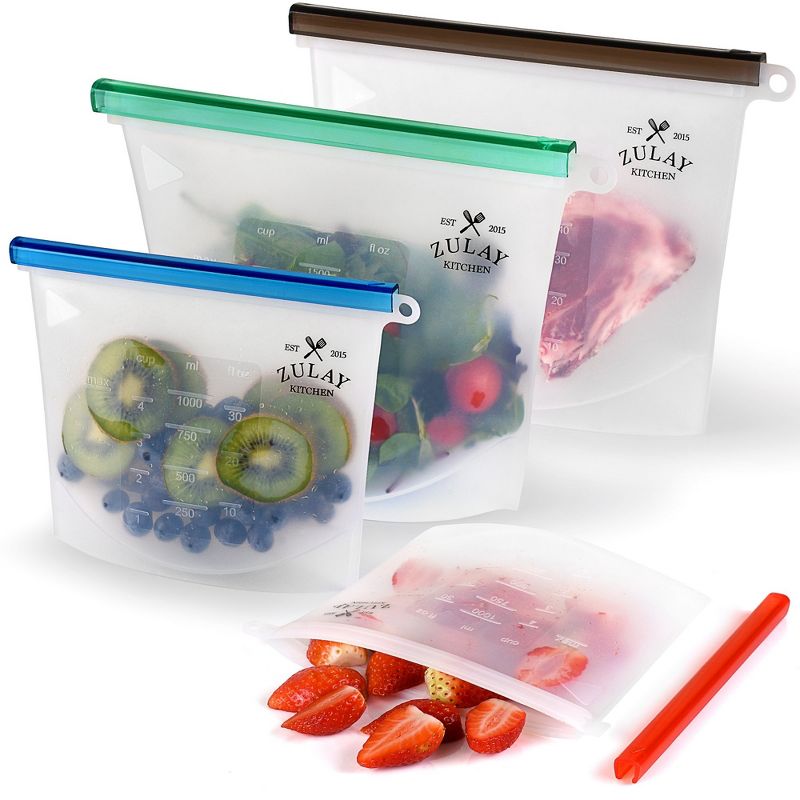 Reusable Silicone Food Storage Bags - 4-pack Food Grade Eco-Friendly Preservation Airtight Seal Bags For Storing Food Vegetables Fruits, Liquids and More