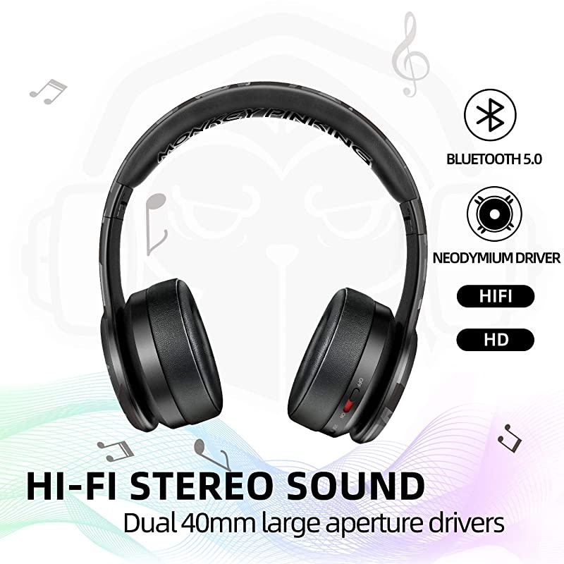 P26 Bluetooth Headphones Over Ear Headset 80H Playtime Hi-Fi Stereo Wireless Headphones with Deep Bass Foldable Wired/Wireless/TF for Phone/TV Bluetooth 5.0 Wireless Earphones with Mic (Black)
