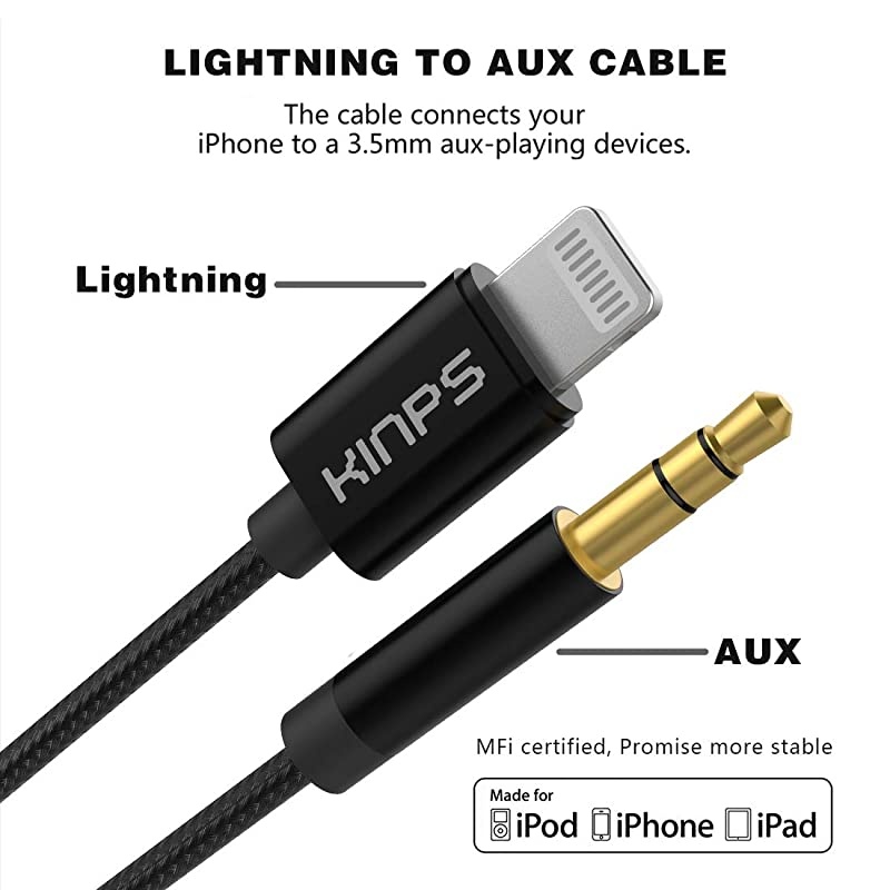 Apple MFI Certified Lightning to 35mm Male Aux Cable 4FT12M Nylon Braided Audio Cord Compatible with iPhone 11 Pro MaxXsXRX87 Car Stereo Home Stereo and More Black2 Pack