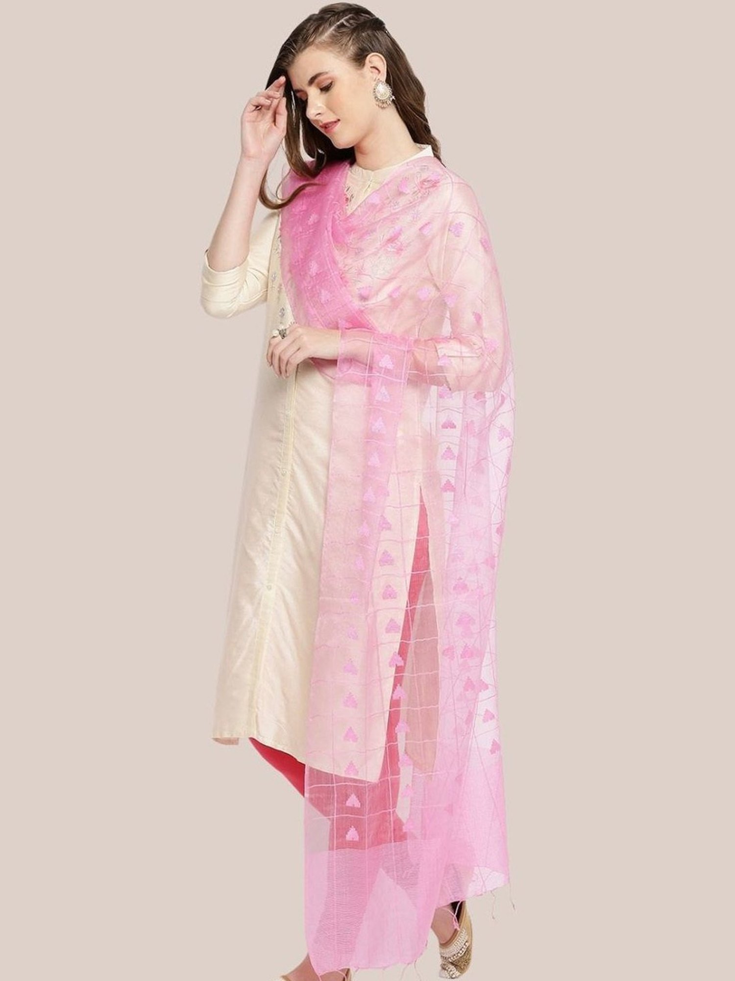 Dupatta Bazaar Baby Pink Woven Pattern Dupatta
