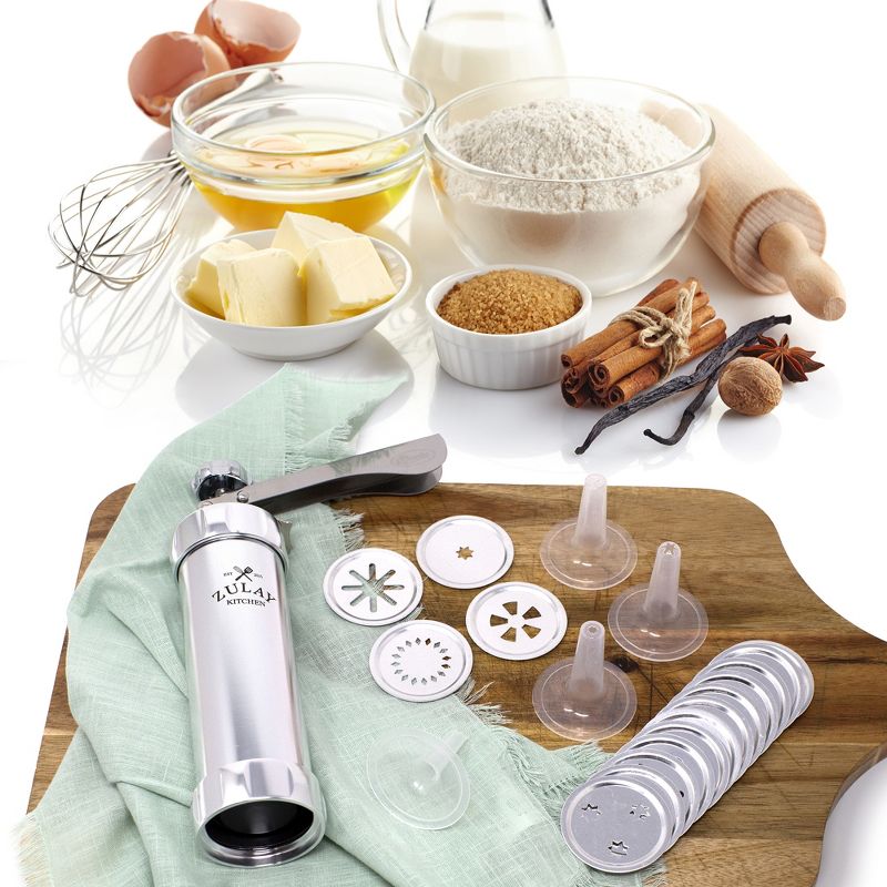 Zulay Kitchen Cookie Press Biscuit and Churro Maker w/ 20 decorative stensils & 4 Icing tips