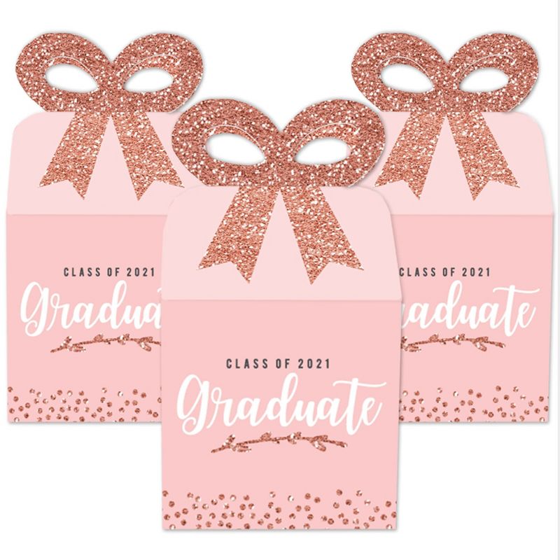 Big Dot of Happiness Rose Gold Grad - Square Favor Gift Boxes - 2021 Graduation Party Bow Boxes - Set of 12