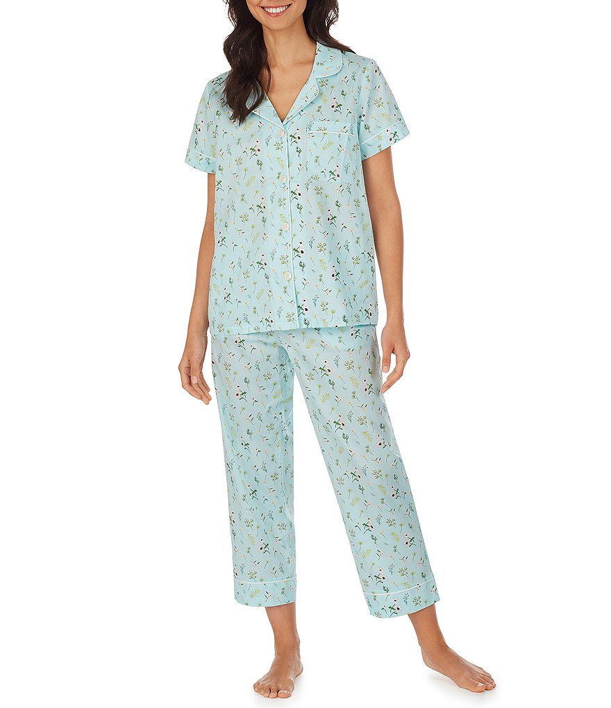 BedHead Pajamas Spring Garden Print sateen Woven Cropped Coordinating Pajama Set