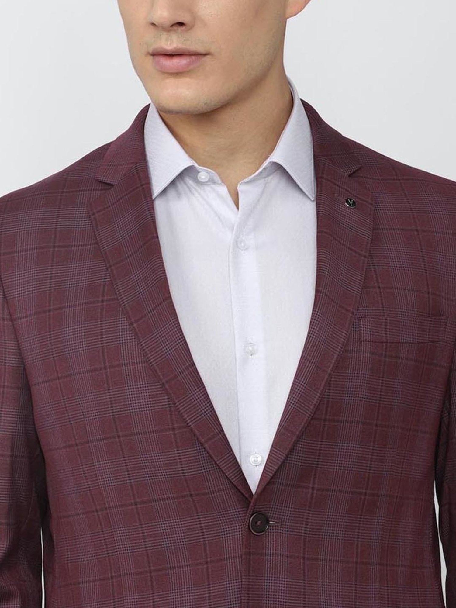 Van Heusen Maroon Slim Fit Checks Blazers