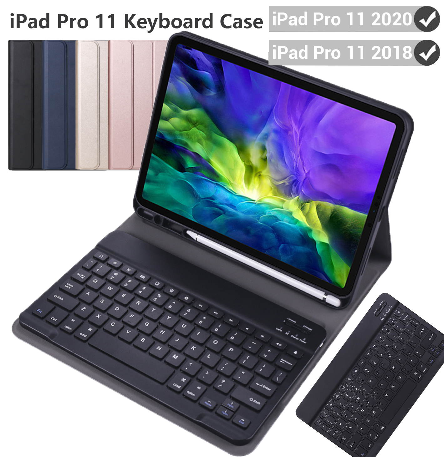 ZoomDream Keyboard Case for iPad Pro 11 2020 & 2018 - Magnetically Detachable Wireless Keyboard Auto Sleep/Wake Leather Tablet Cover with Pencil Holder - PU Leather Folio Stand Cover