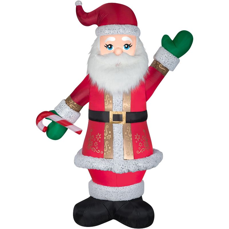Gemmy Christmas Airblown Inflatable Mixed Media Luxe Santa w/Candy Cane, 8 ft Tall, Multicolored