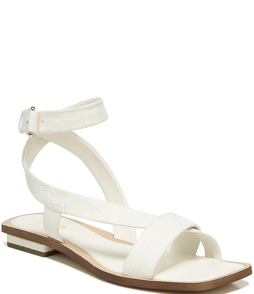 Sarto by Franco Sarto Ema 2 Ankle Strap Croco Print Leather Square Toe Flat Sandals