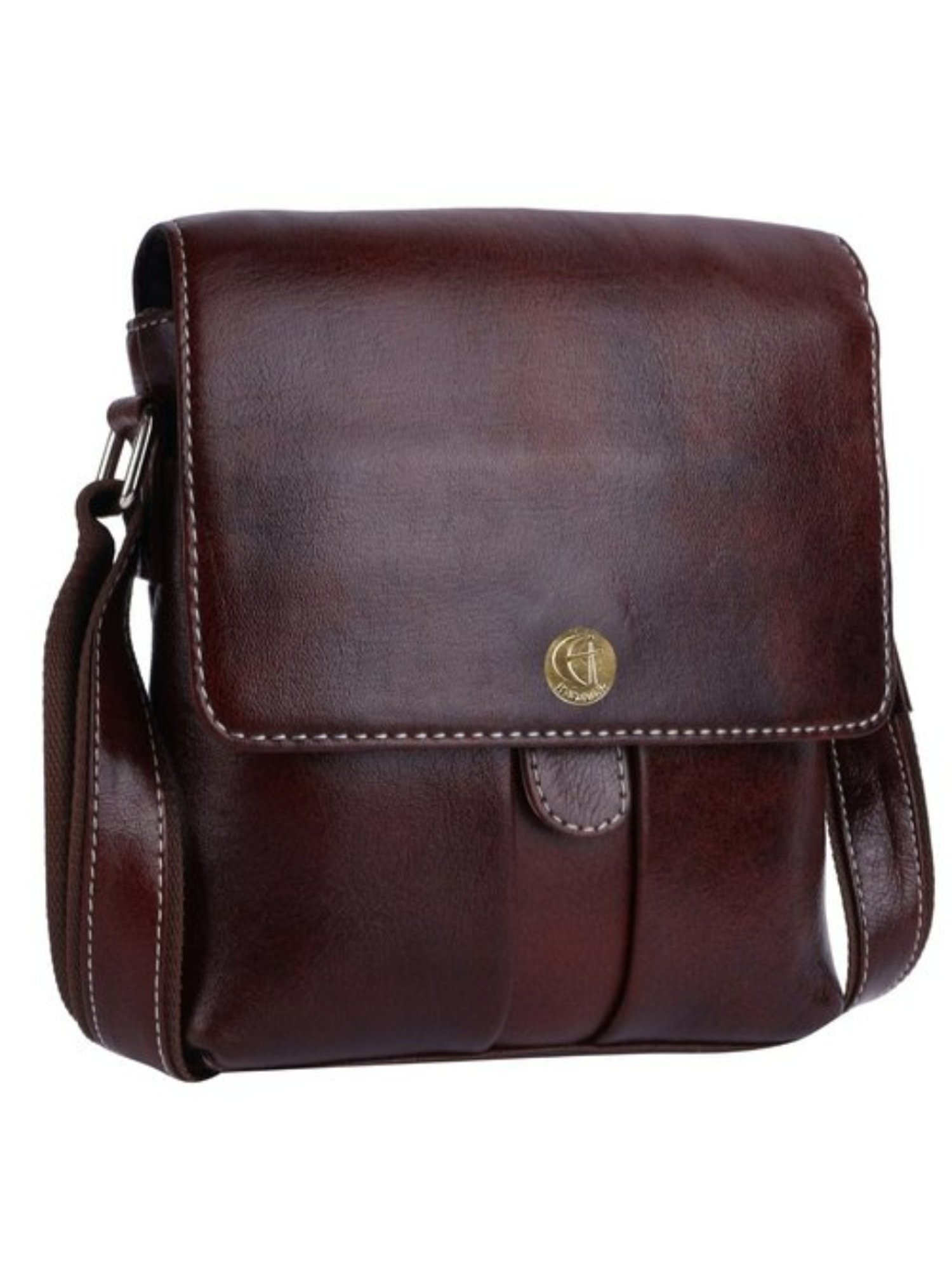HiLEDER Brown Textured Medium Leather 8 inch Cross Body Bag