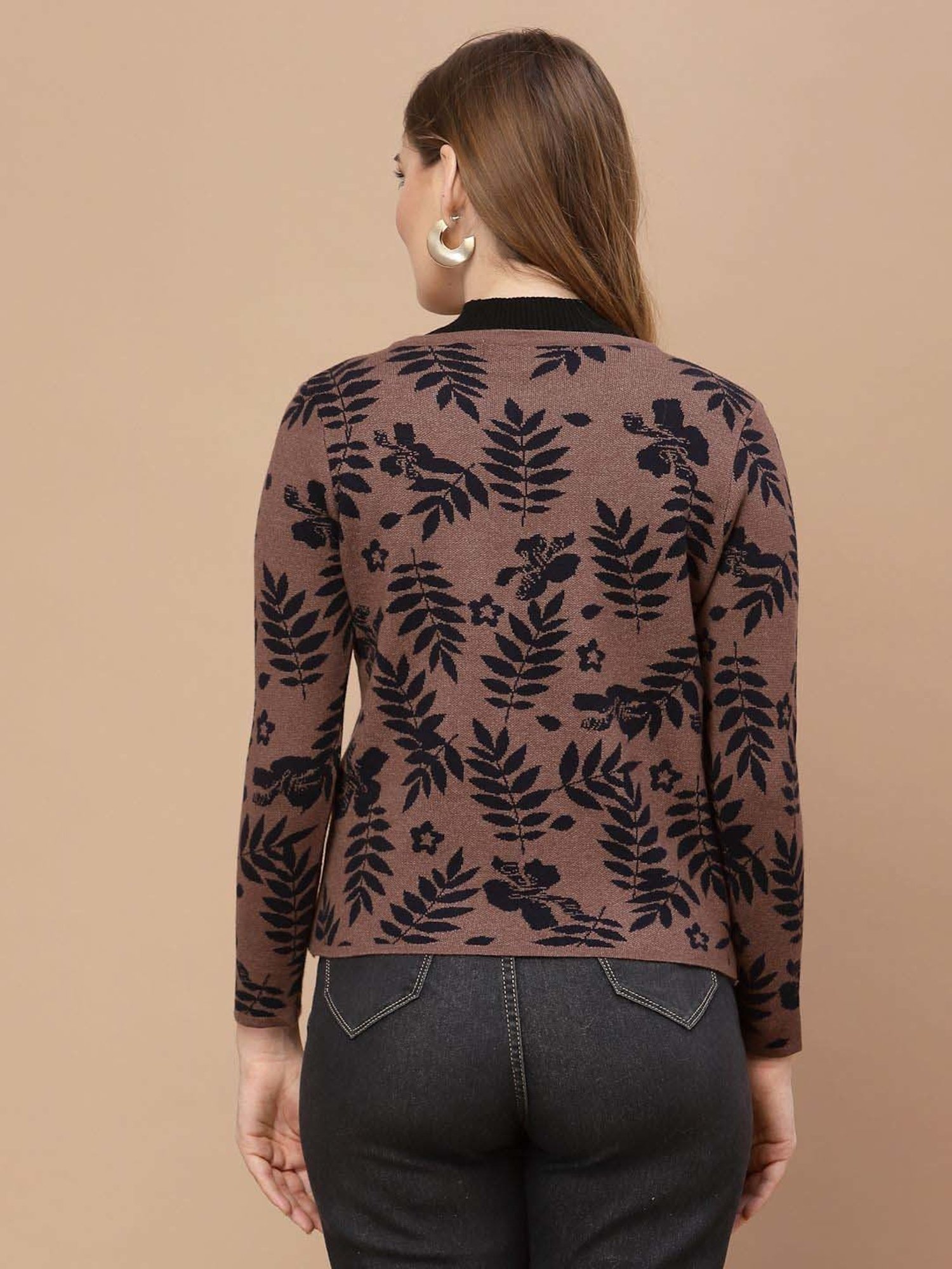 Mafadeny Brown Printed Cardigan