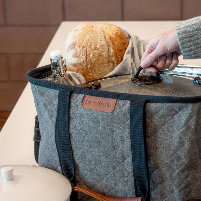 CleverMade SnapBasket LUXE Insulated Collapsible Grocery 32qt Cooler Tote Bag with Zippered Lid and Shoulder Strap - Gray/Black