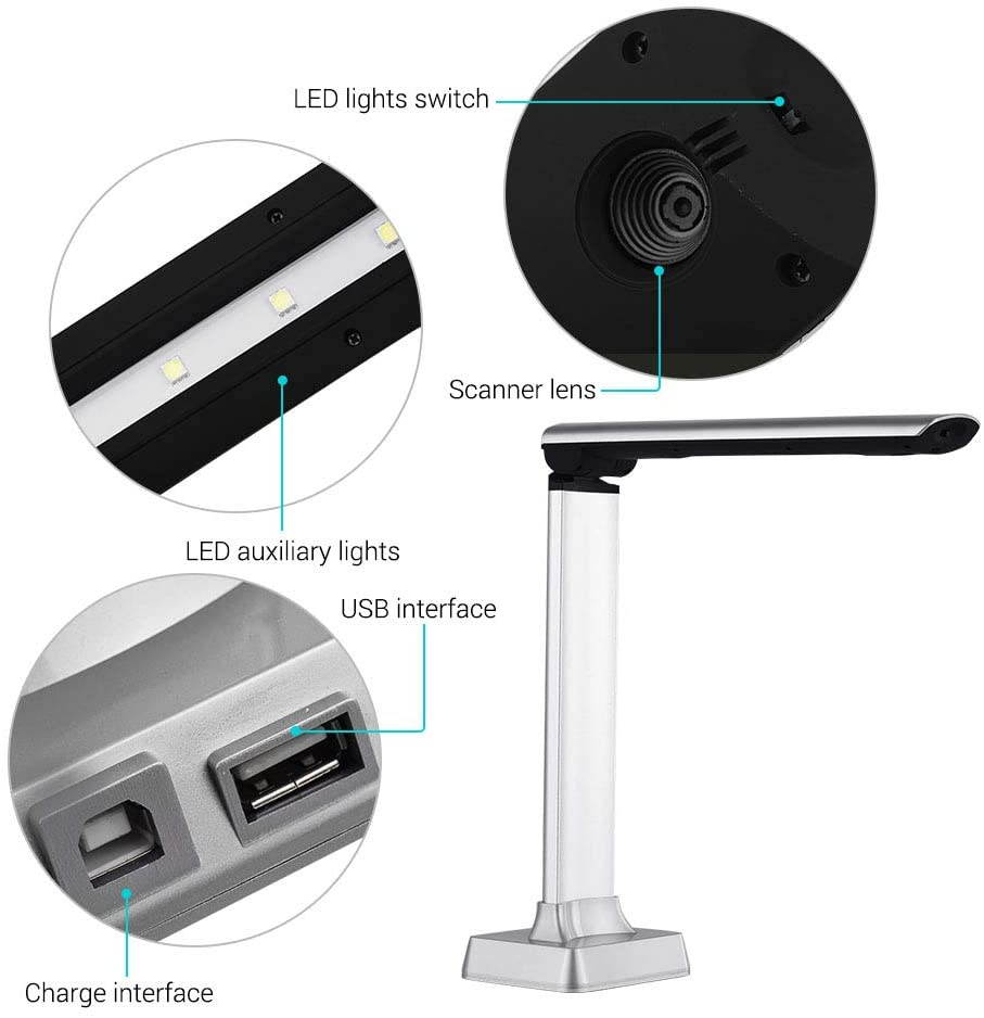 BK30 5 million pixels Document Camera High Definition Portable Scanner A4 Scanners for File Recognition, Computer, Classroom, Online Classes and Office Card Passport Recognition Document Scanner