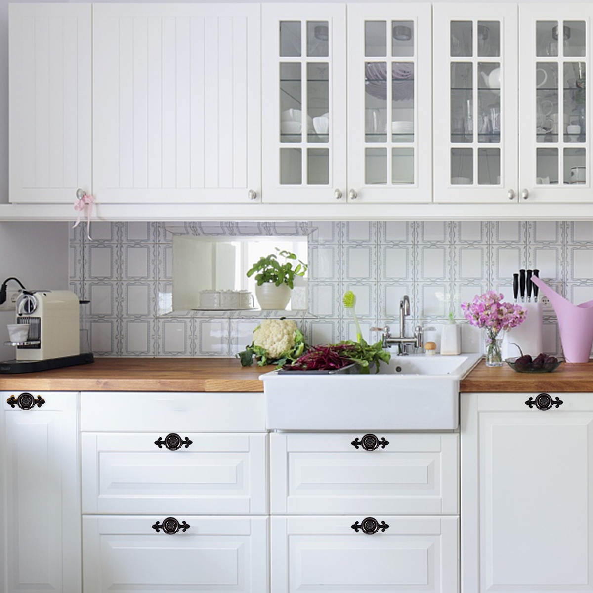 2Pcs Zinc Alloy Cabinet Pull Bar Ceramic Drawer Knob Furniture Handle Hand Grip Assorted Color