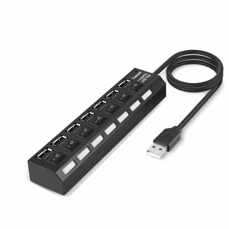 7-Port USB 2.0 Multi Charger Hub +High Speed Adapter ON/OFF Switch Laptop/PC USA