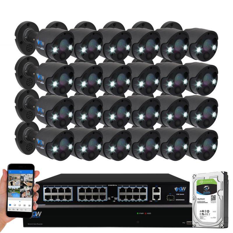 GW Security 2-Way Audio Floodlight 5.0 Megapixel PoE Security Camera System, 8 Channel 4K NVR with 4 x 5MP Full-time Color Night Vision IP Camera, Thermal PIR Heat & Motion Sensing, Two Way Talk