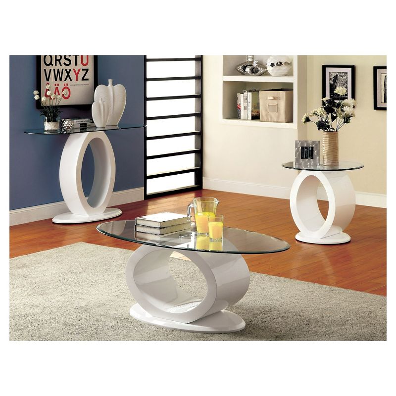 Ozzy High Gloss Oval Glass Top Sofa Table White - miBasics