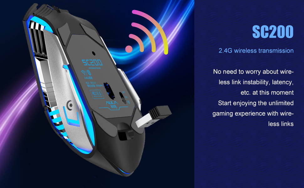 AULA SC200 Wireless Rechargeable Mouse 7 Buttons Bluetooth3.0/5.0 USB 3 Modes Optical Ergonomic Mouse Gamer for Desktop Laptop