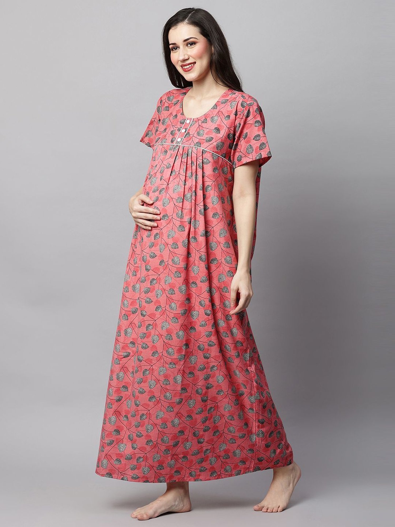 MomToBe Pink Printed Feeding Nighty