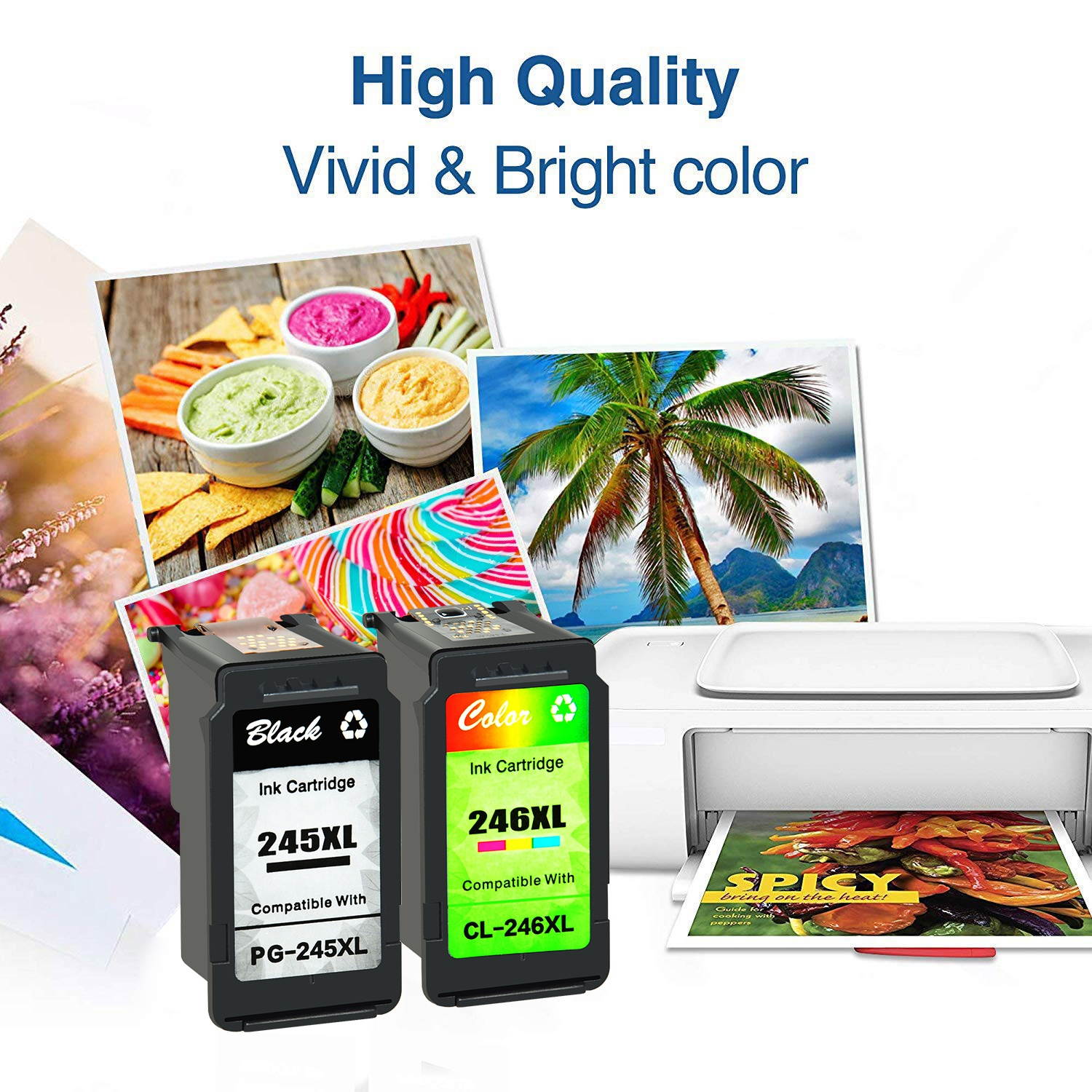 GREENCYCLE Ink Cartridge Compatible PG-245XL CL-246XL (2 Black & 1 Color) 3 Pack for Canon PIXMA Printer - Show Ink Level