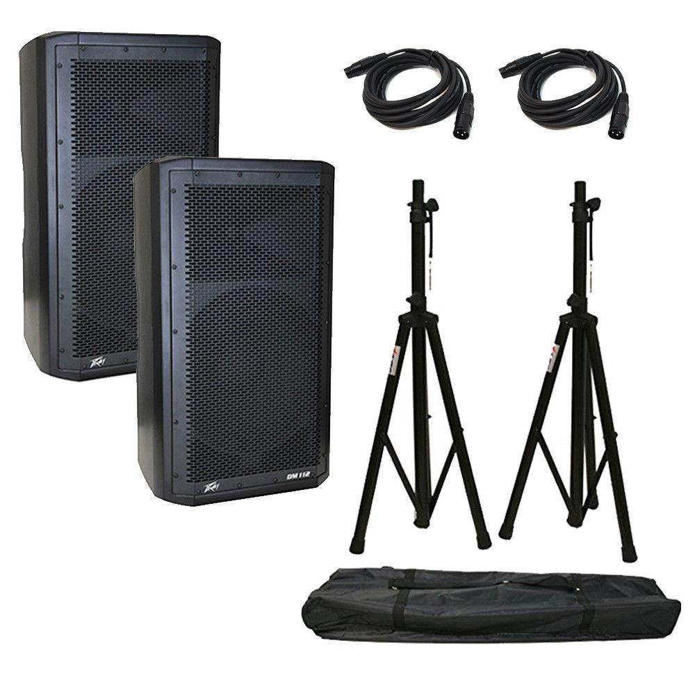 (2) Peavey DM 112 Dark Matter Pro Audio Powered 12" Speaker w/ Stands & Cables