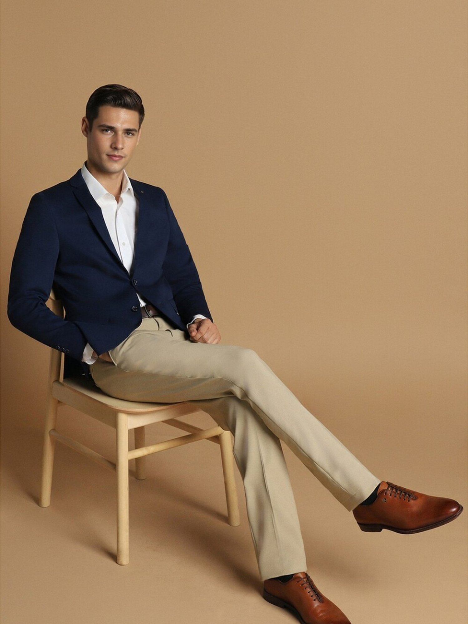 Allen Solly Navy Cotton Slim Fit Textured Blazer