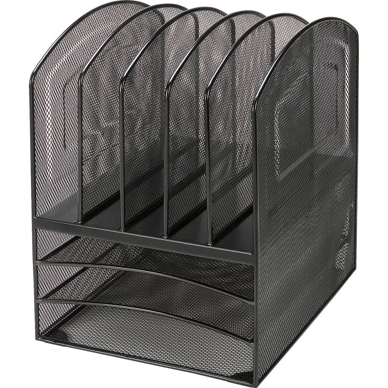 Lorell Steel Mesh 3/5 Tray Desktop Organizer - Black