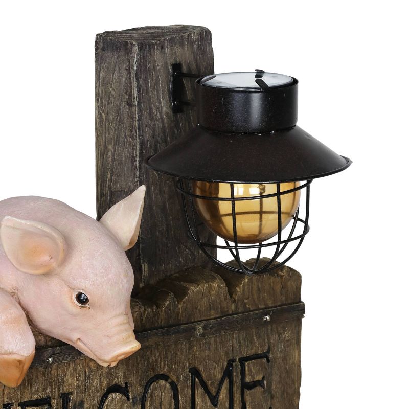 Resin Solar Pig Welcome Sign Statue Pink - Exhart
