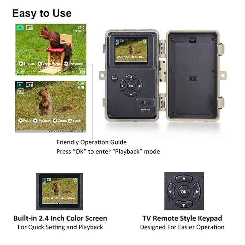 Trail Camera 16MP 1080P Game Camera with No Glow Night Vision Up to 65ft 02s Trigger Time Motion Activated 24 Color Screen Waterproof Wildlife Hunting Camera